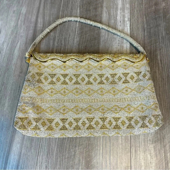 ♥️ Vintage 1960’s Walborg Made in France Gold Beaded Evening Bag - Picture 1 of 8